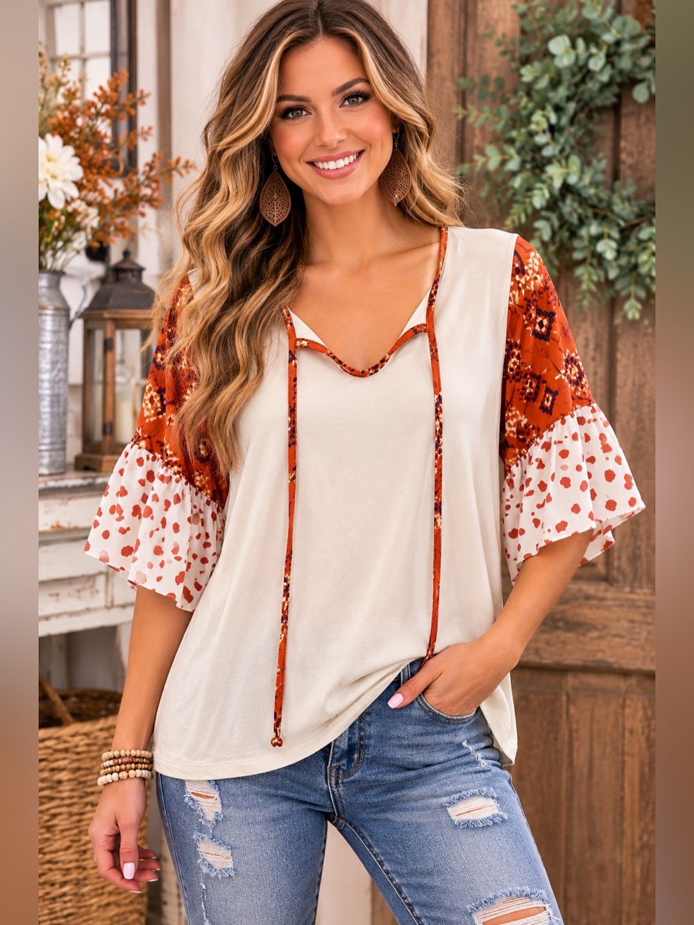 🤎 Desert Sunset Bell Sleeve Top